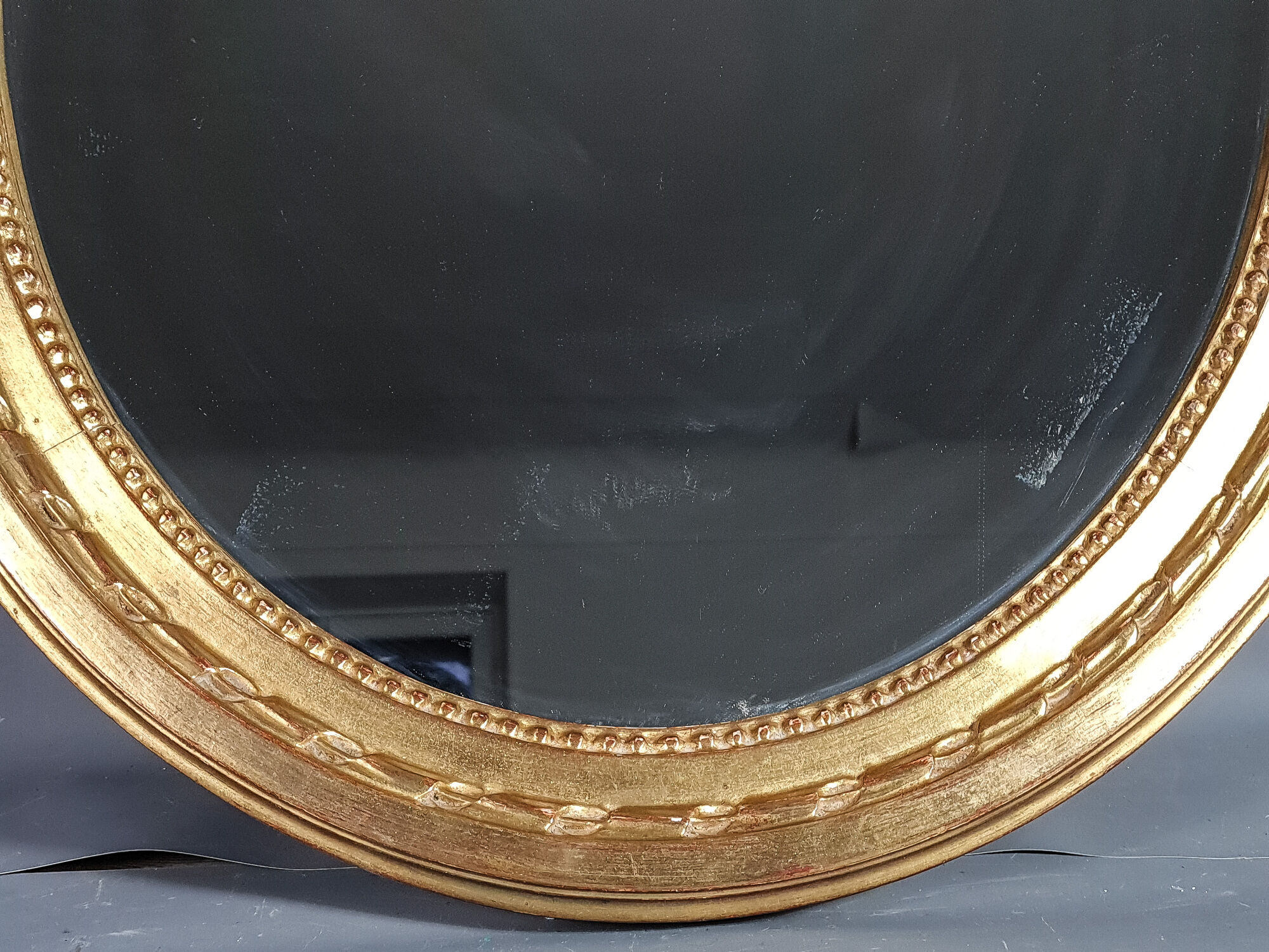 Oval mirror old carved wood gilded gold leaf louis XVI style large format 74x63 cm