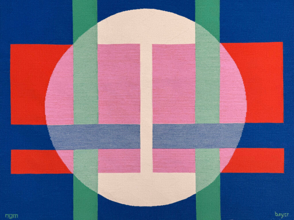 Wall hanging Bauhaus decor by Herbert Bayer for NGM, Germany, 1988. Title of the work: "White Circle over Structure"