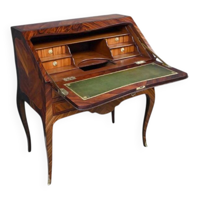 Bureau de pente en marqueterie de bois de rose et palissandre, époque Louis XV – XVIIIe