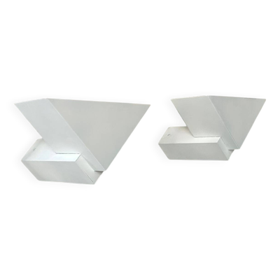 Paire d’appliques vintage géométrique, blanc mat, France 1970
