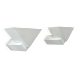 Pair of vintage geometric wall lights, matte white, France 1970