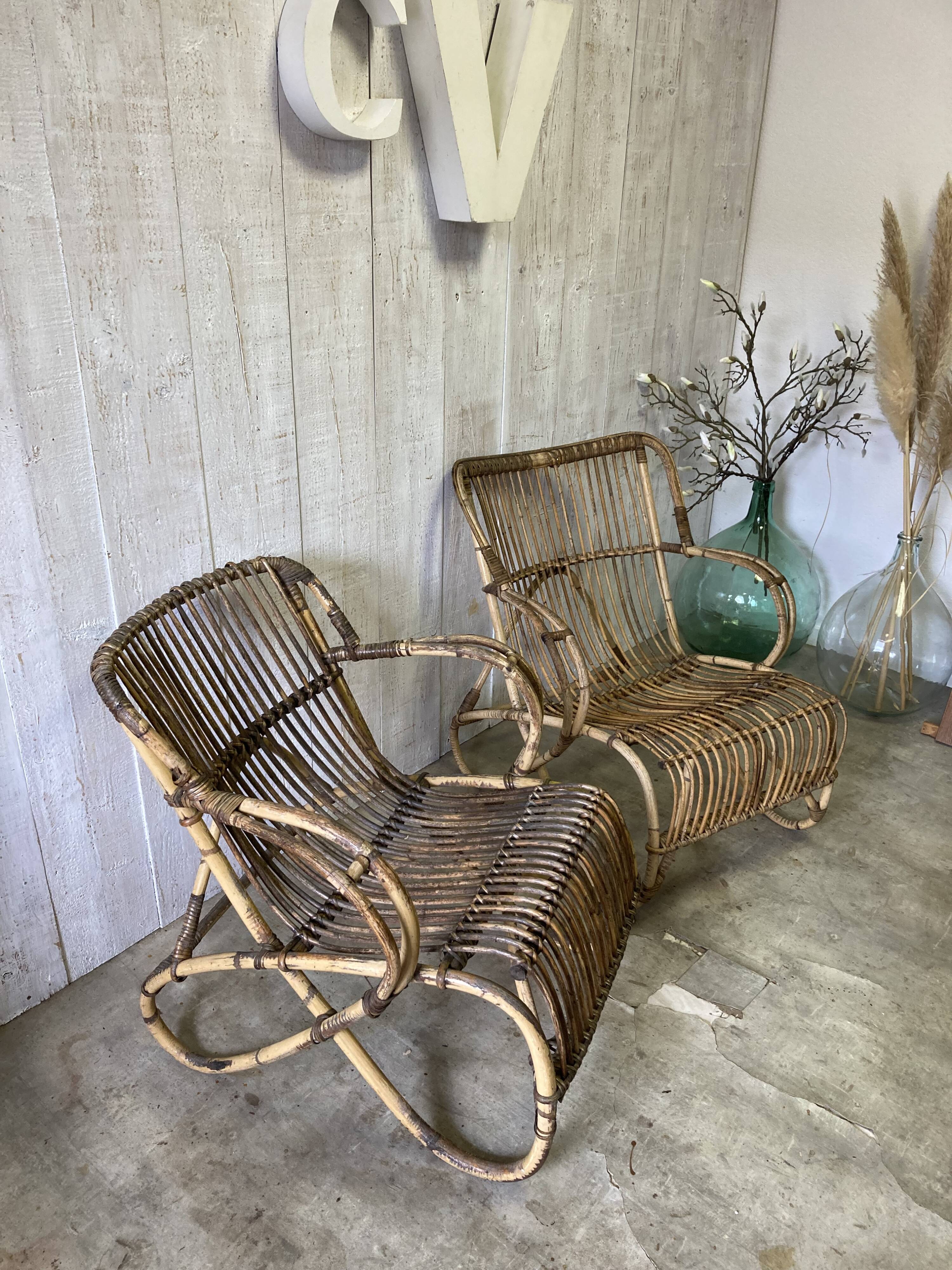Pair of vintage rattan armchairs