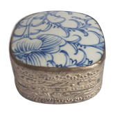 Boite ancienne métal et faience XXe Asie Chine