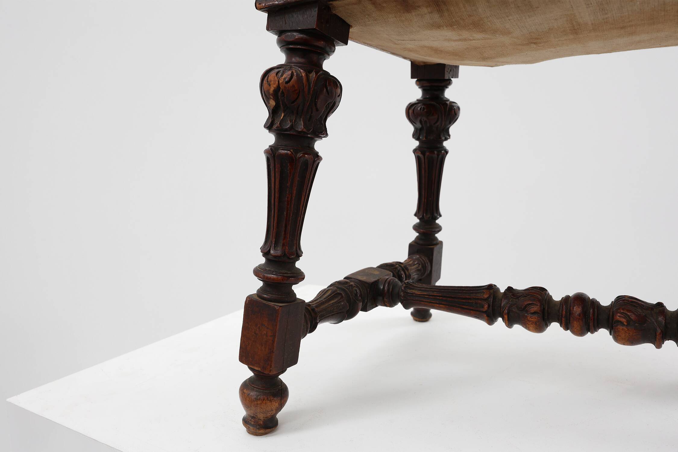 Baroque 19th century oak stool in Louis XV style, France
