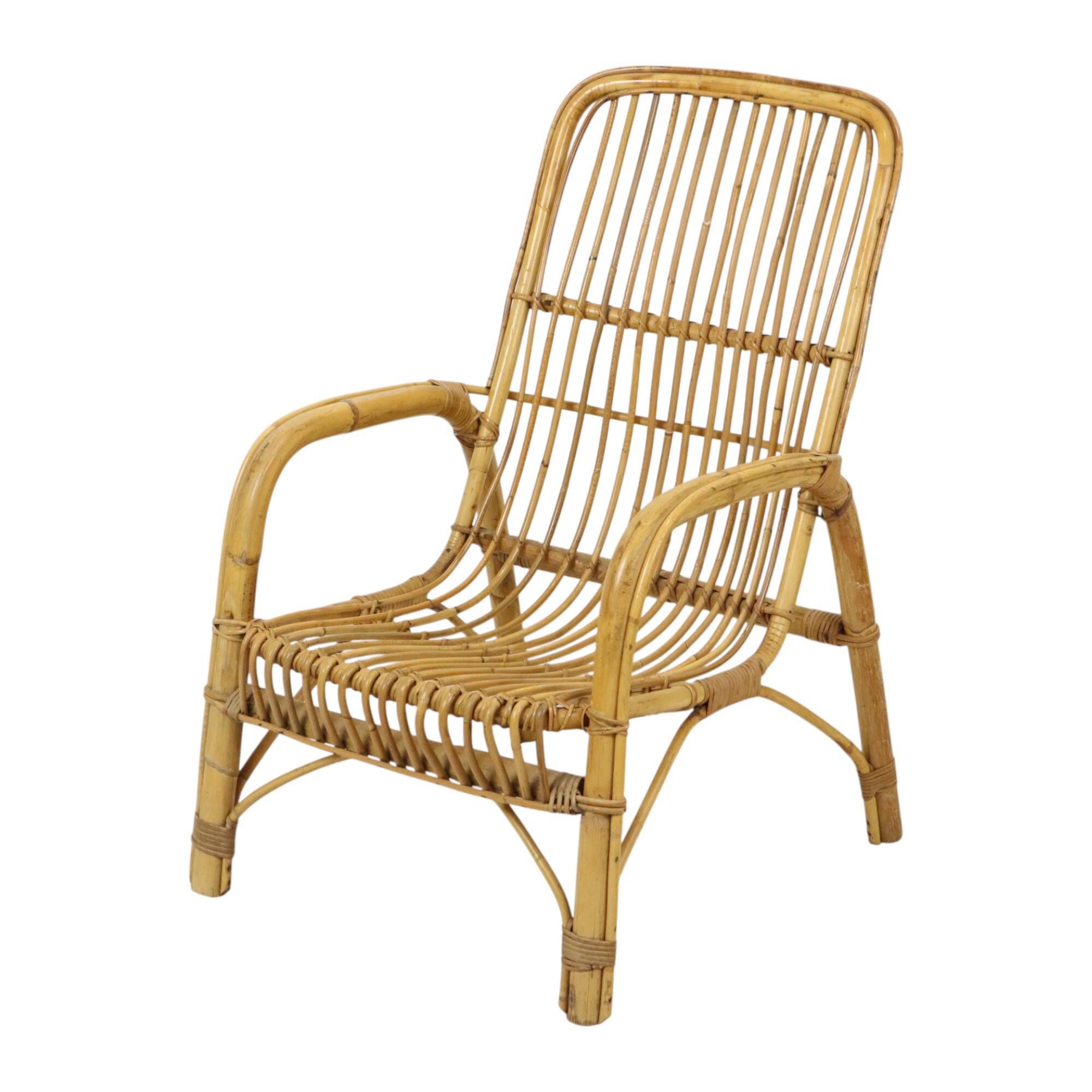 Italian rattan armchair, French Riviera style; Bohemian style side table