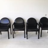 Six fauteuils en cuir noir et bois Bulo