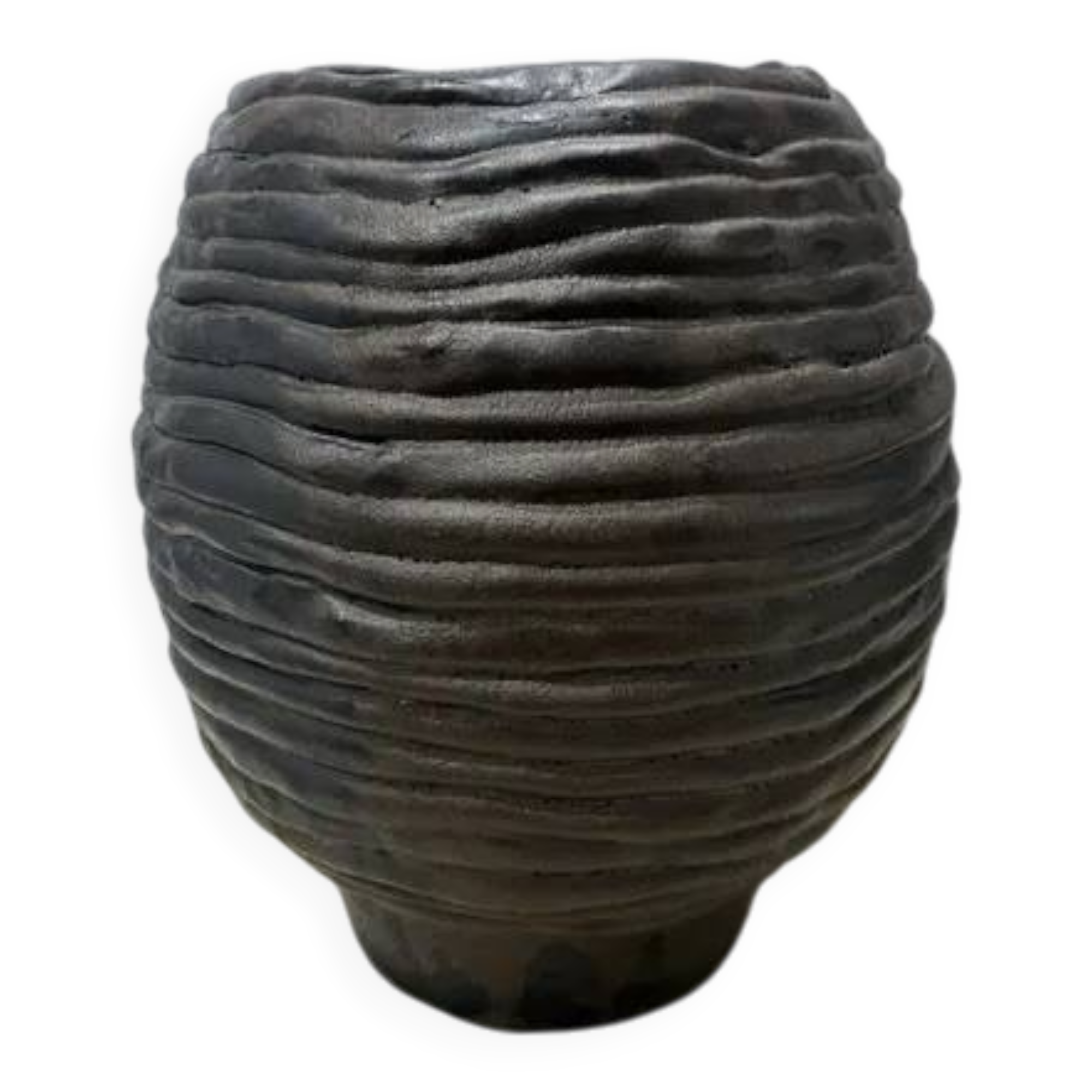 Handmade Ceramic Vase — Textured Bronze Glaze, 1970s
