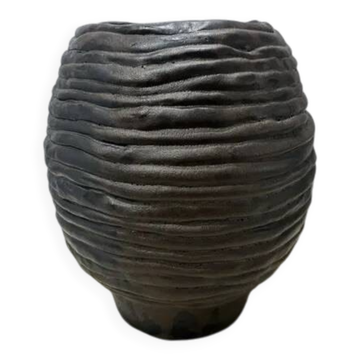 Handmade Ceramic Vase — Textured Bronze Glaze, 1970s