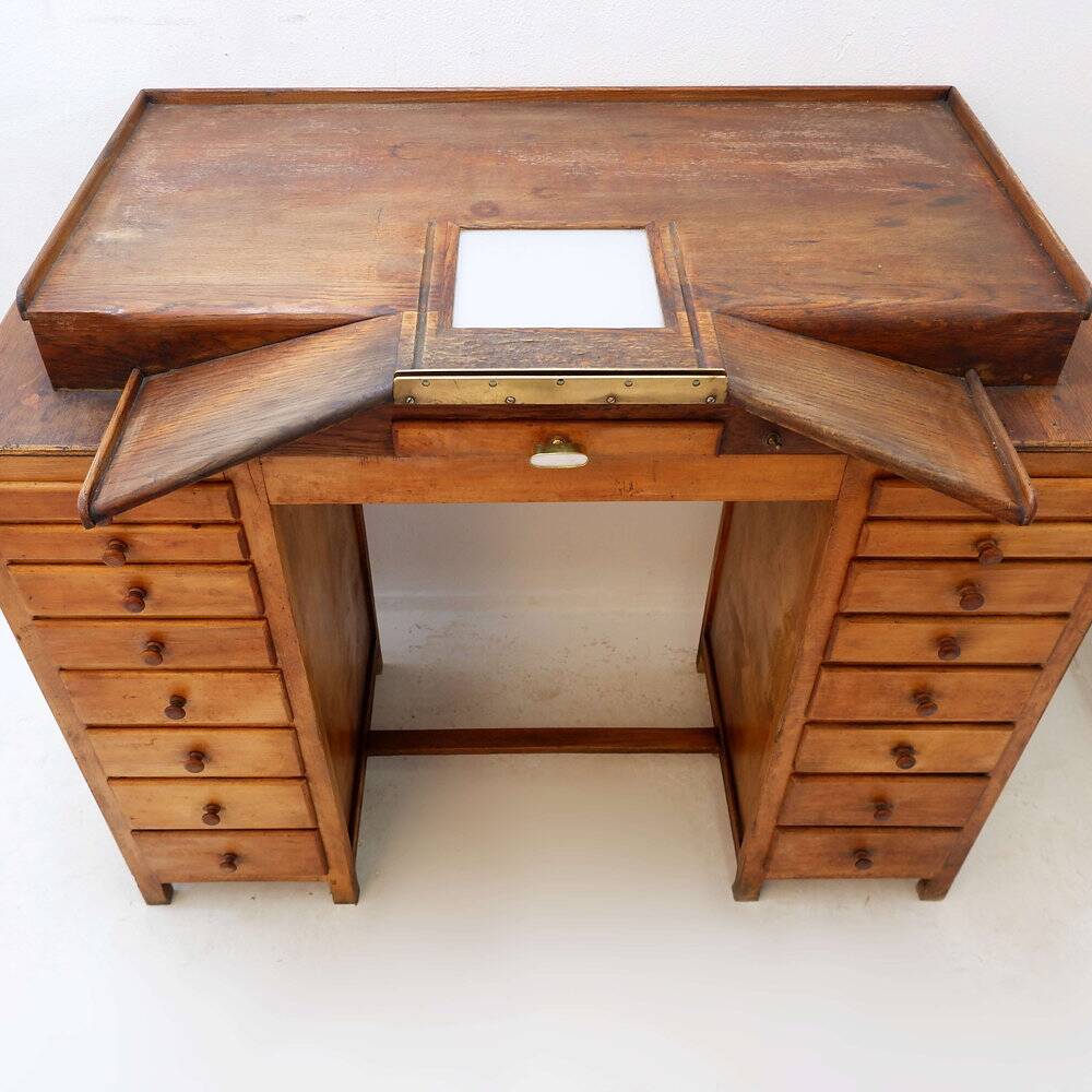 Auxilia watchmaker's workbench with illuminated glass top - early 20th century