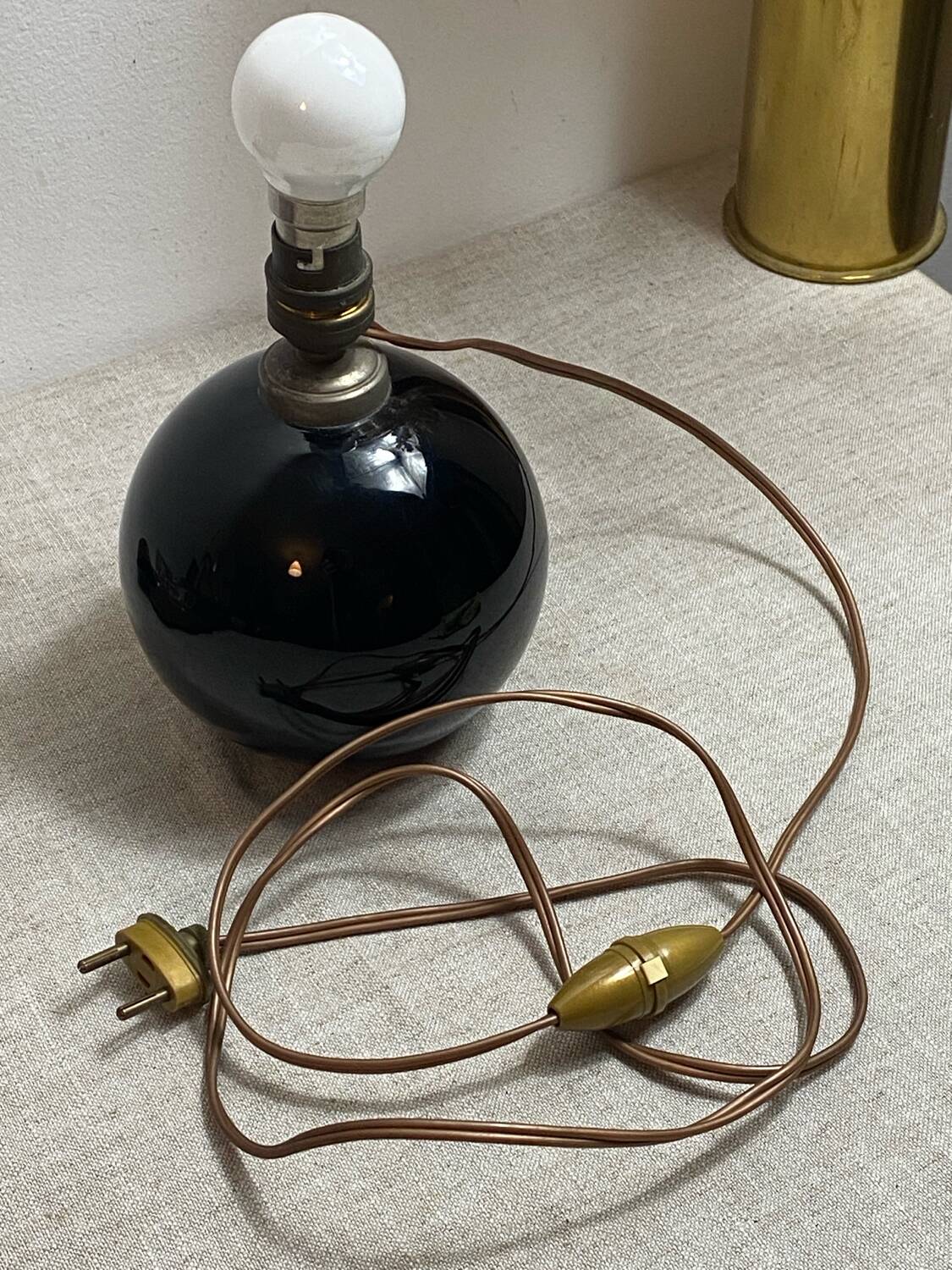 Black opaline glass globe lamp