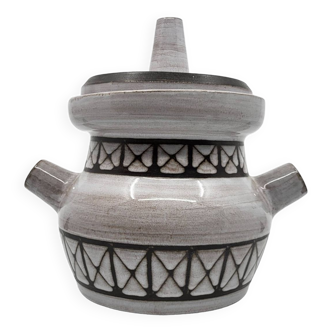 Geometric patterned soup tureens in enamelled stoneware by Emile Masson, Vallauris, 1960