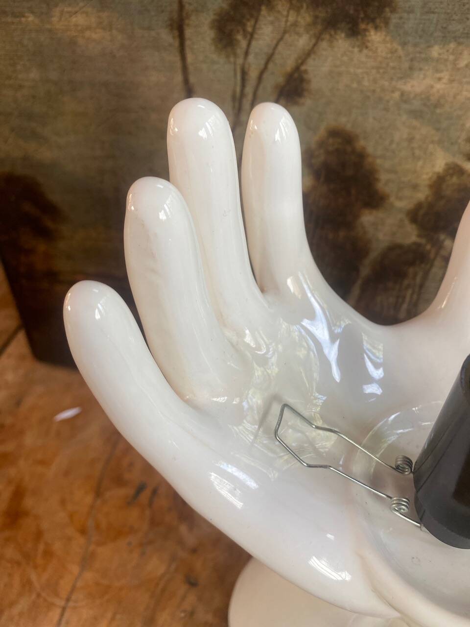 vintage ceramic and opaline hand lamp