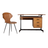 Vintage 1960s wooden desk and chair set italian design