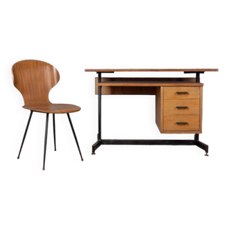 Vintage 1960s wooden desk and chair set italian design