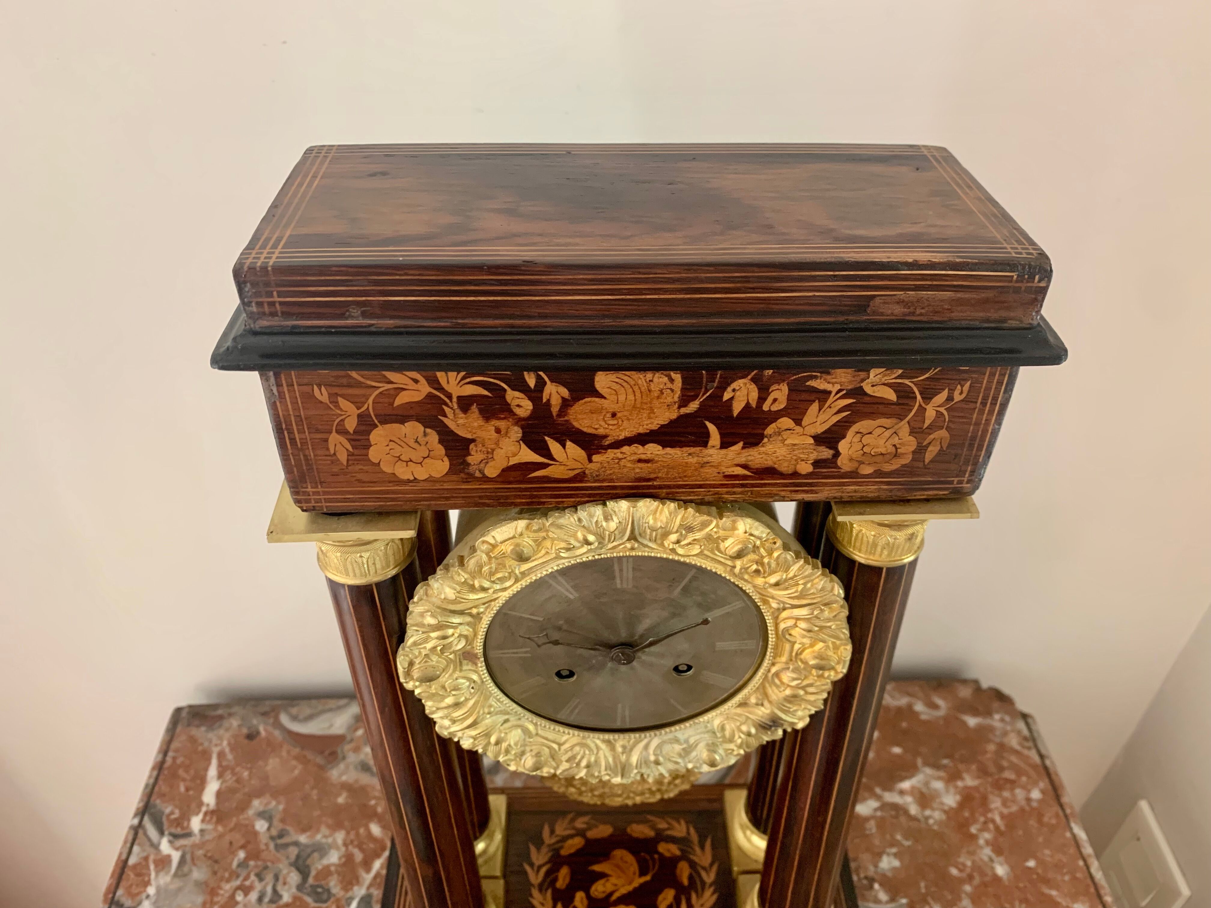 Pendant portico of period charles x, in marquetry butterfly and gilded bronze nineteenth