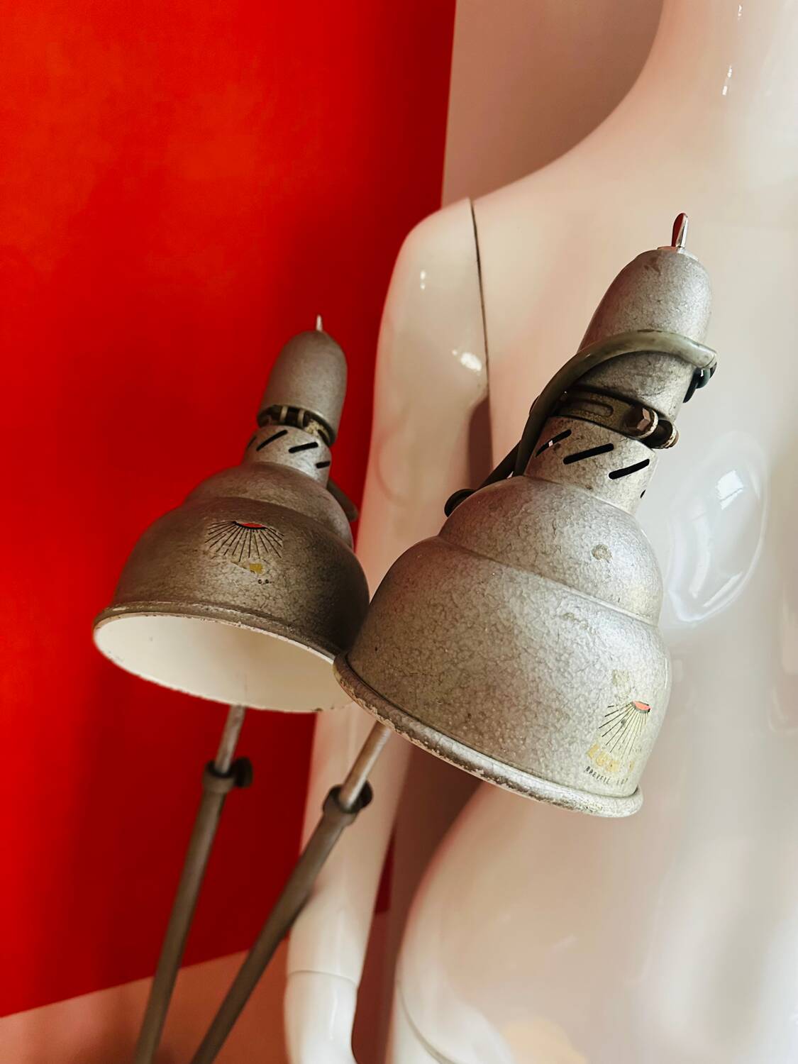 Pair of articulated industrial lamps 1950