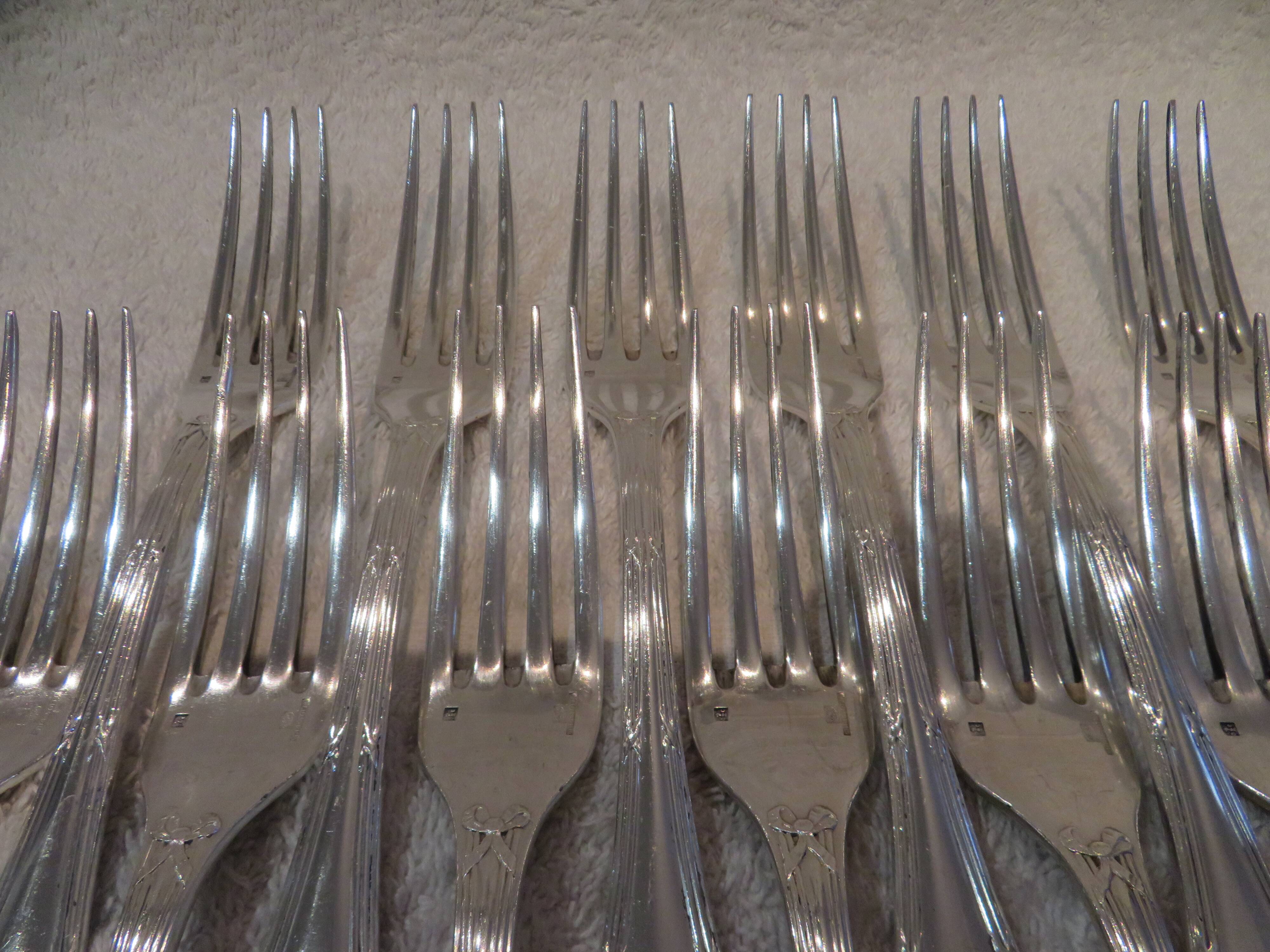12 silver-plated table forks by Christofle Rubans
