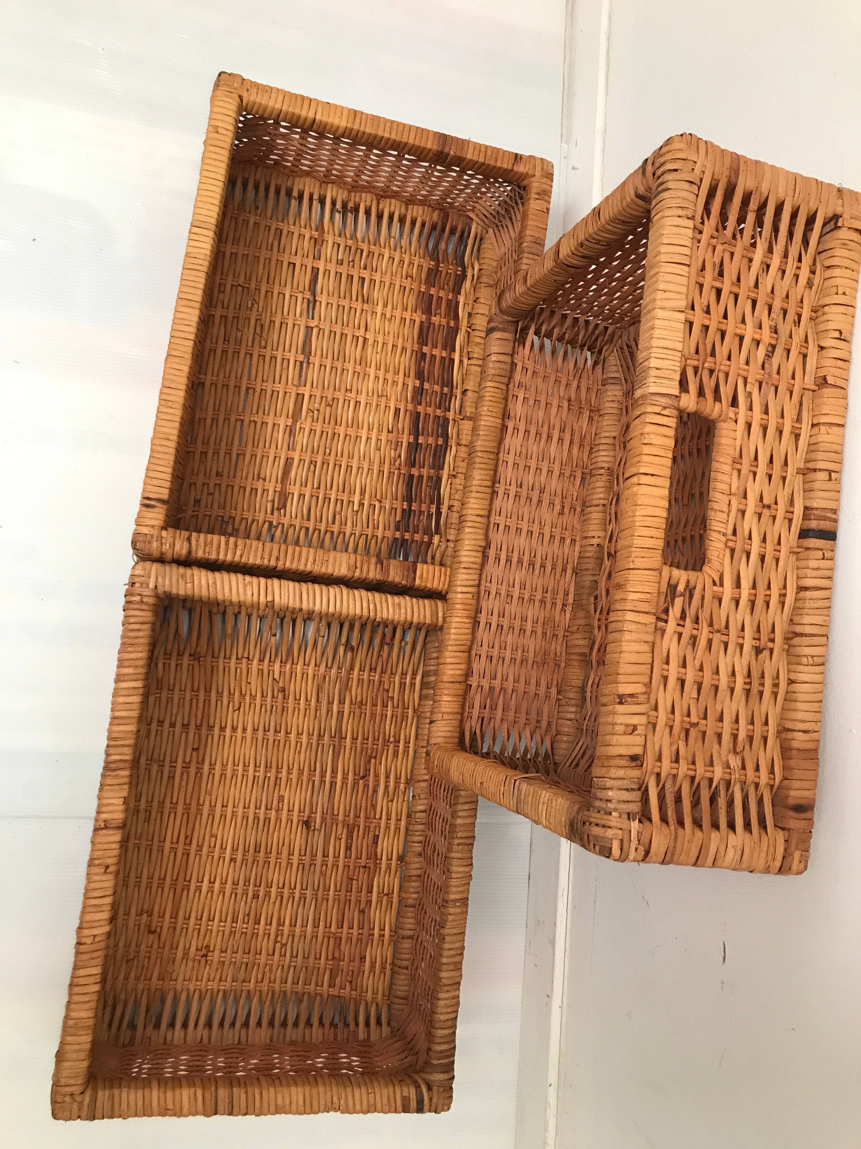 Rattan wicker storage cabinet with 3 vintage drawers