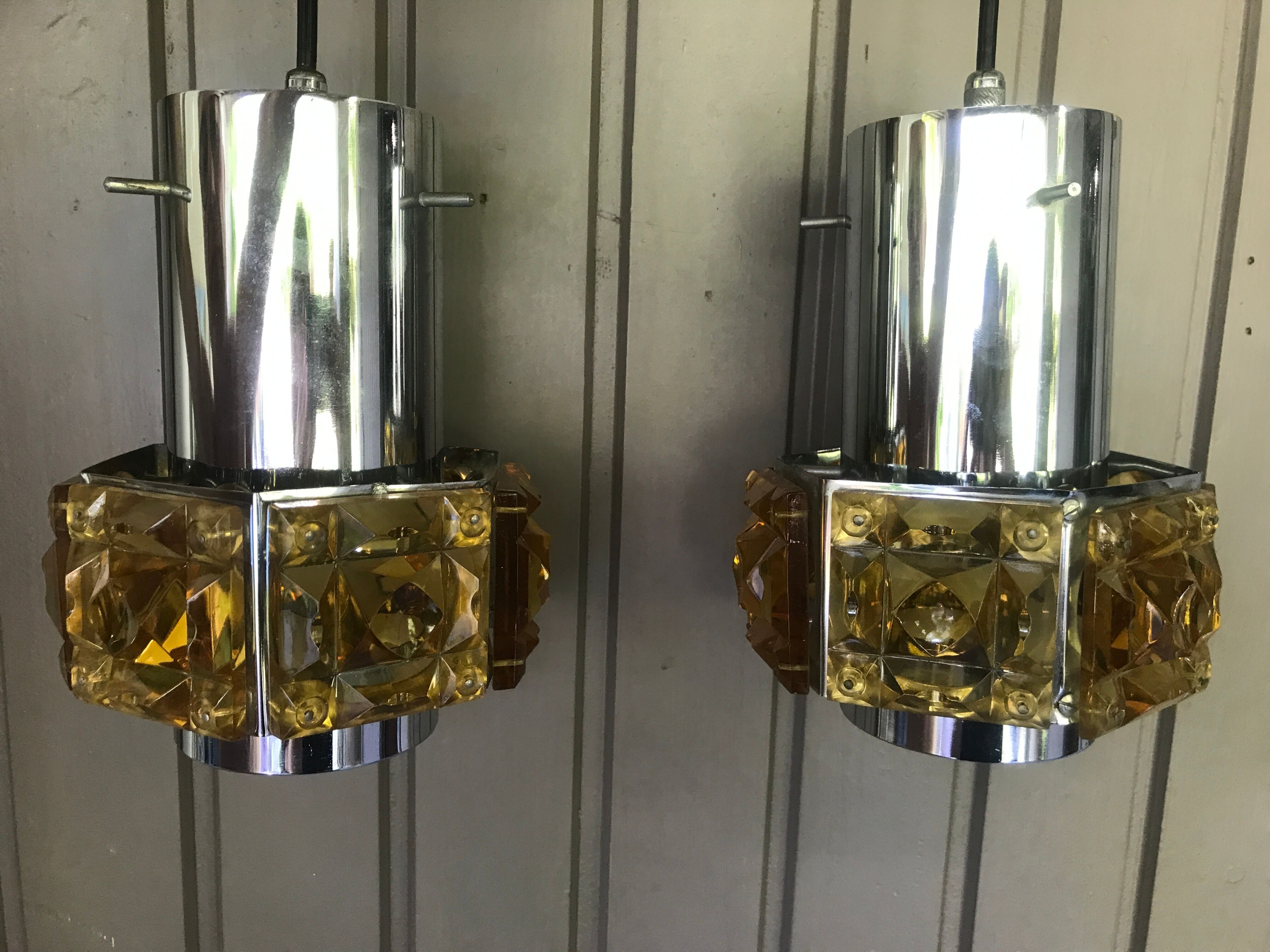 2 vintage chrome and orange plexi suspensions