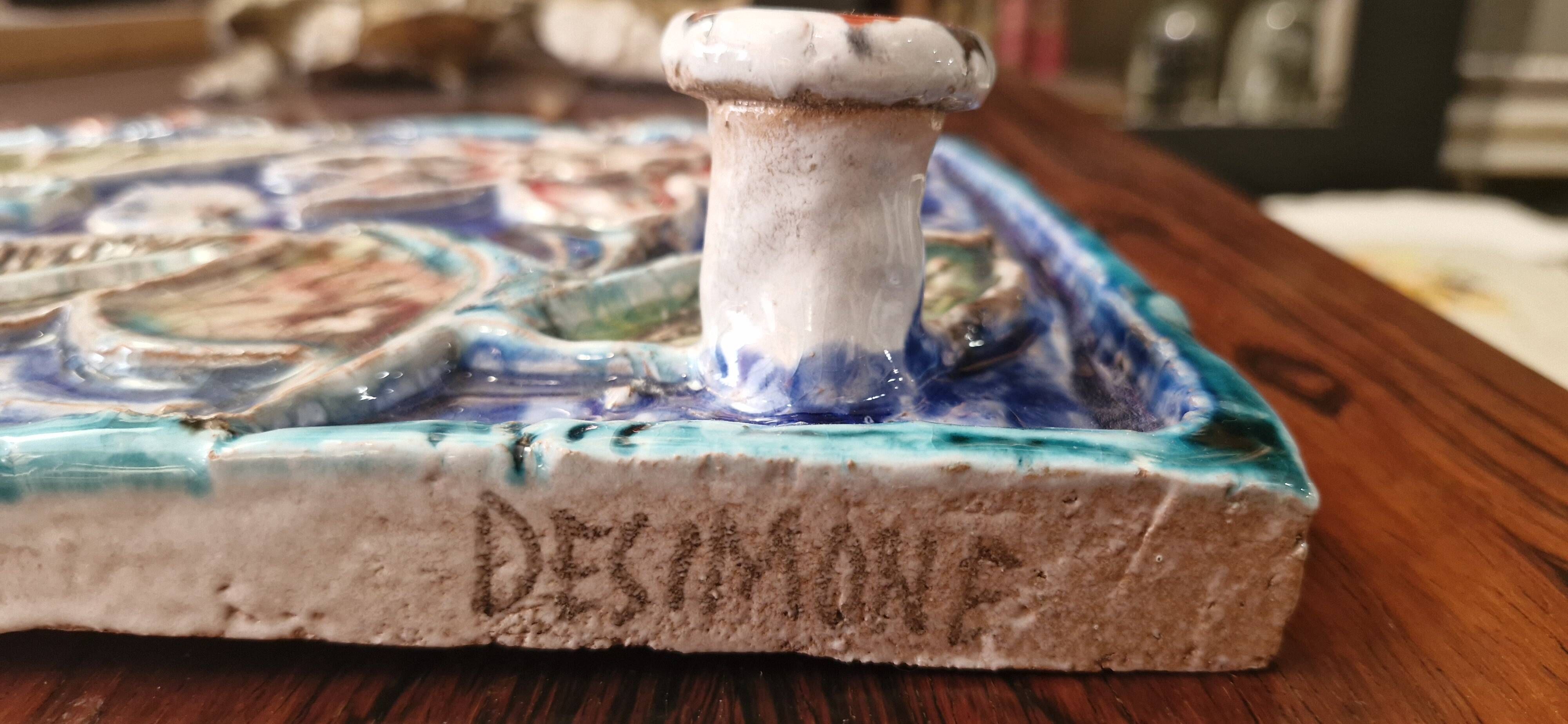 Art ceramic, towel holder with floral decoration signed Giovanni Desimone.