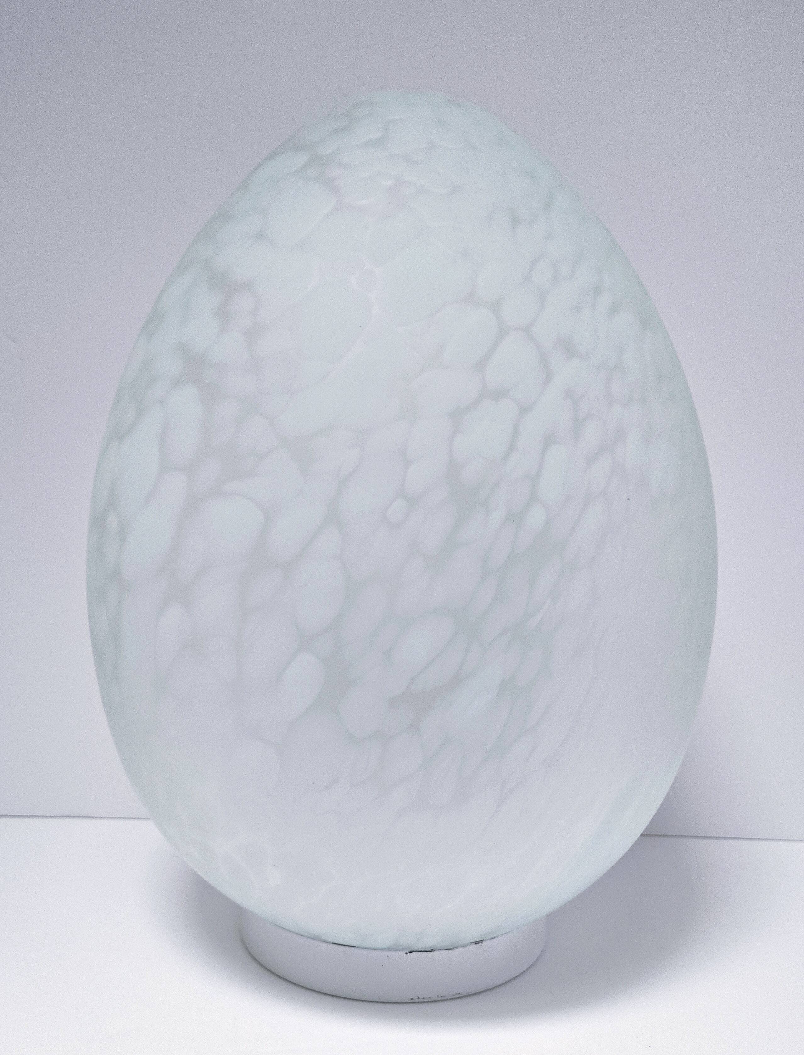 XL egg lamp white speckled glass design 70s H.37 cm