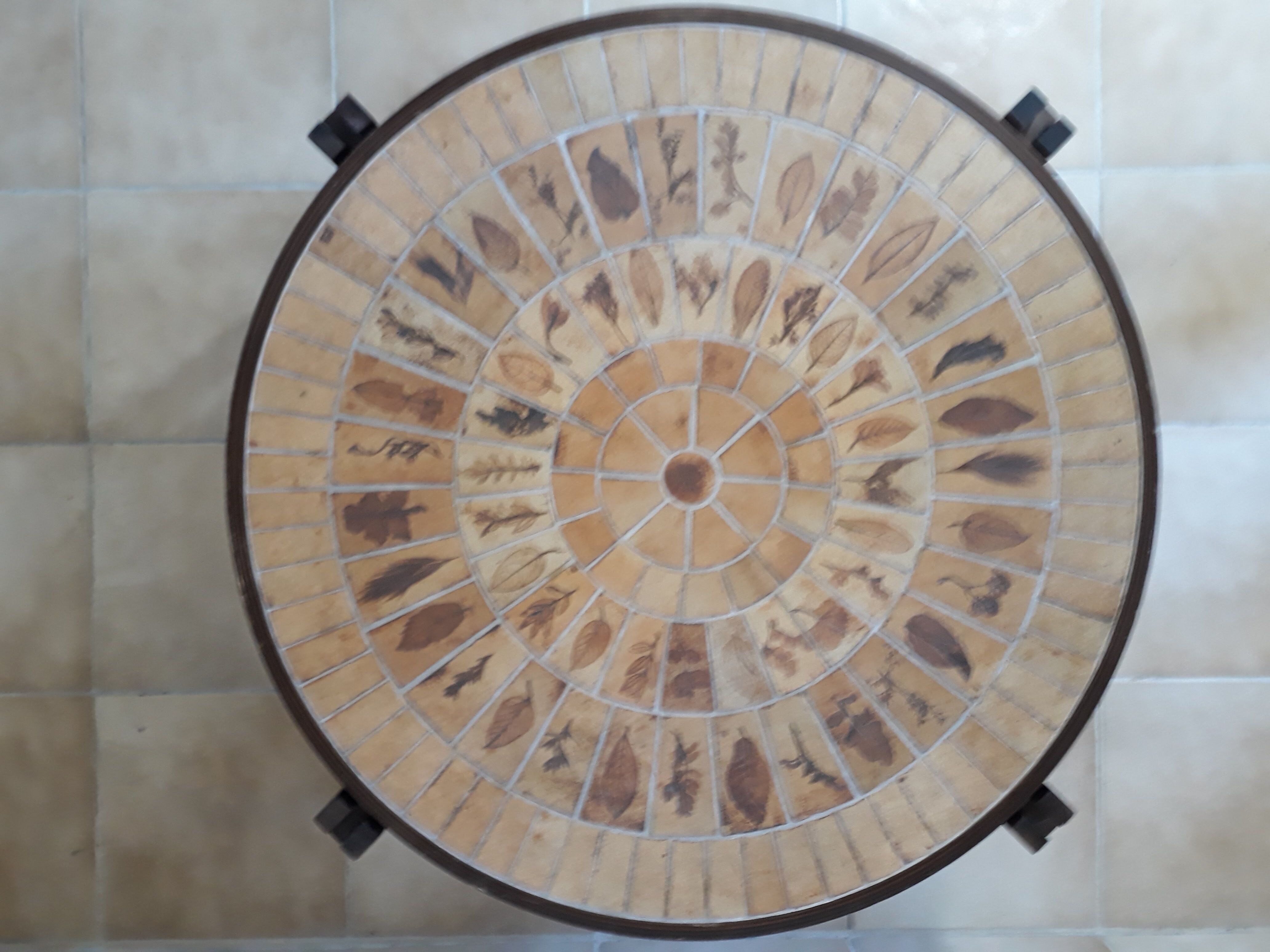 Table palissandre et céramique dite Hérbier par Roger Capron 1960 70