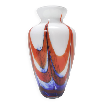 Vintage Orange, White and Blue Murano Glass Vase Ascribable to Carlo Moretti