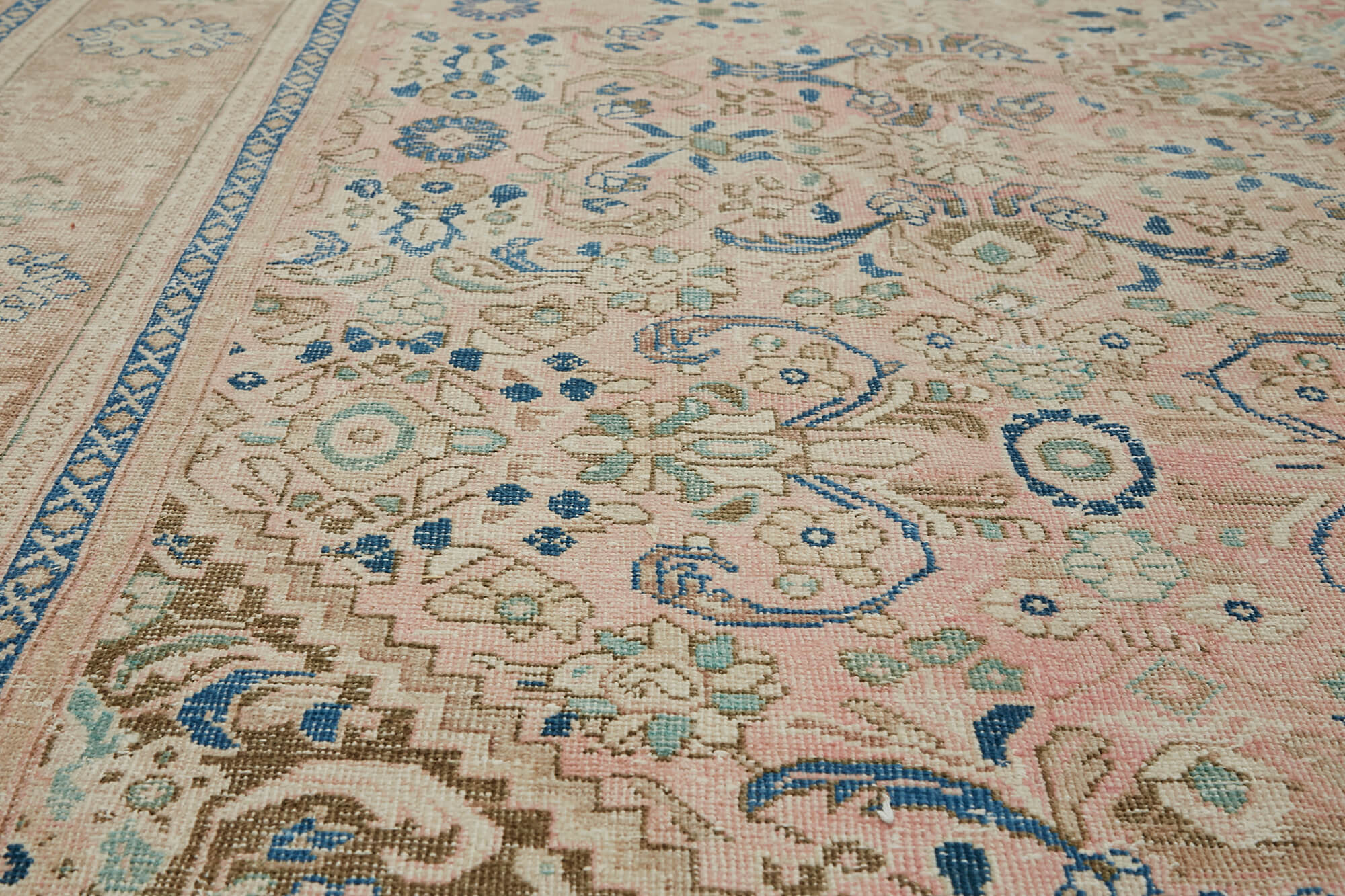 Handmade oriental unique 1980s 291 cm x 384 cm beige wool carpet