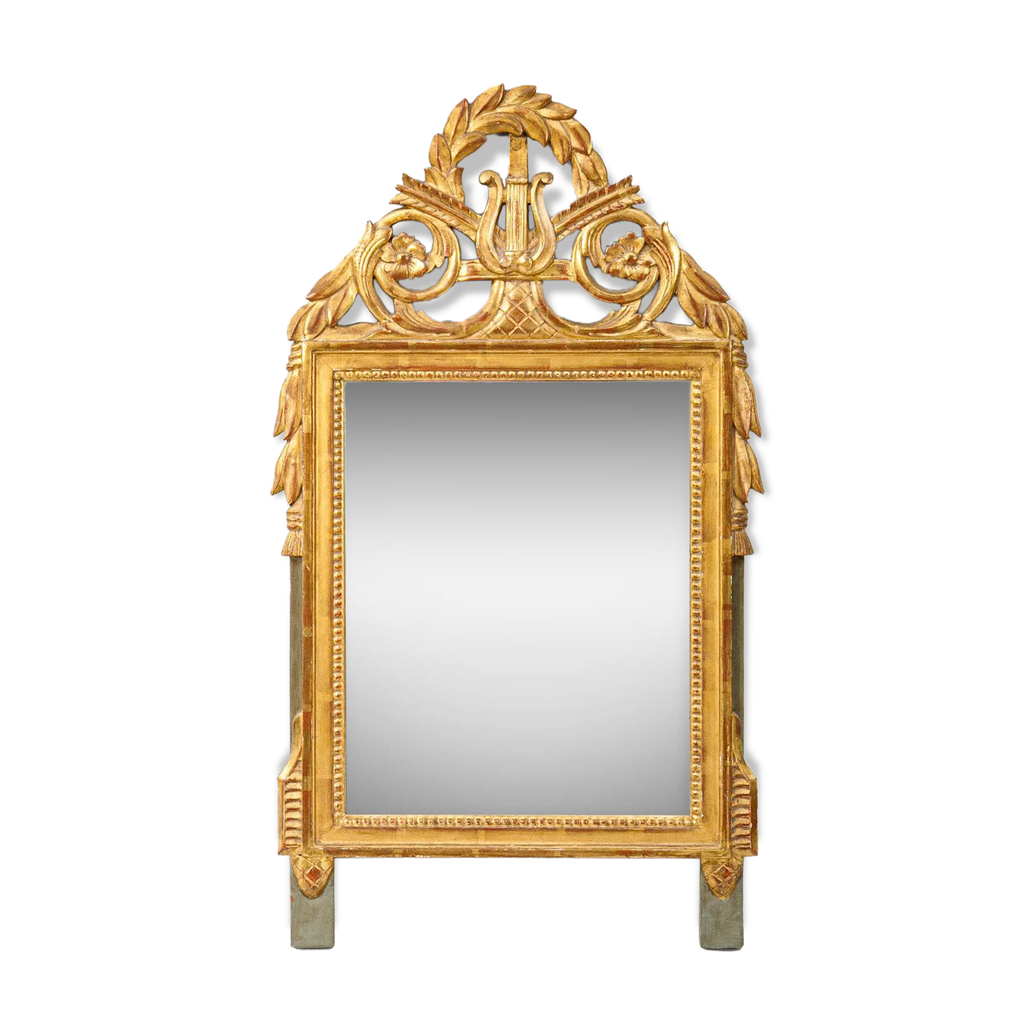 Miroir de mariage Louis XVI avec fronton à harpe