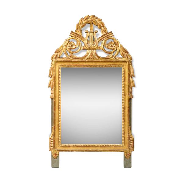 Miroir de mariage Louis XVI avec fronton à harpe
