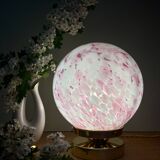 Vintage pink and white glass globe table lamp