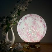 Lampe à poser globe vintage en verre rose et blanc