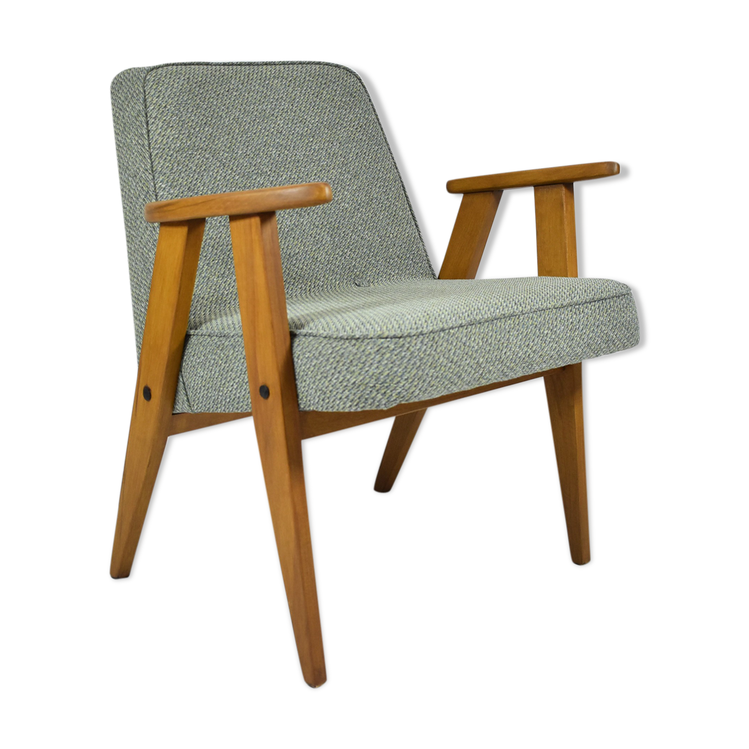 Classic Polish armchair type 366 1960s green fabric, teak wood