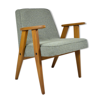Classic Polish armchair type 366 1960s green fabric, teak wood