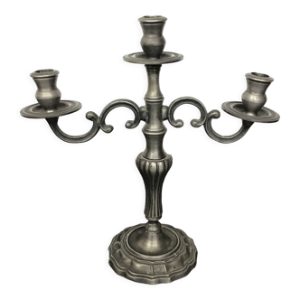 Candlestick with 3 branches in pewter