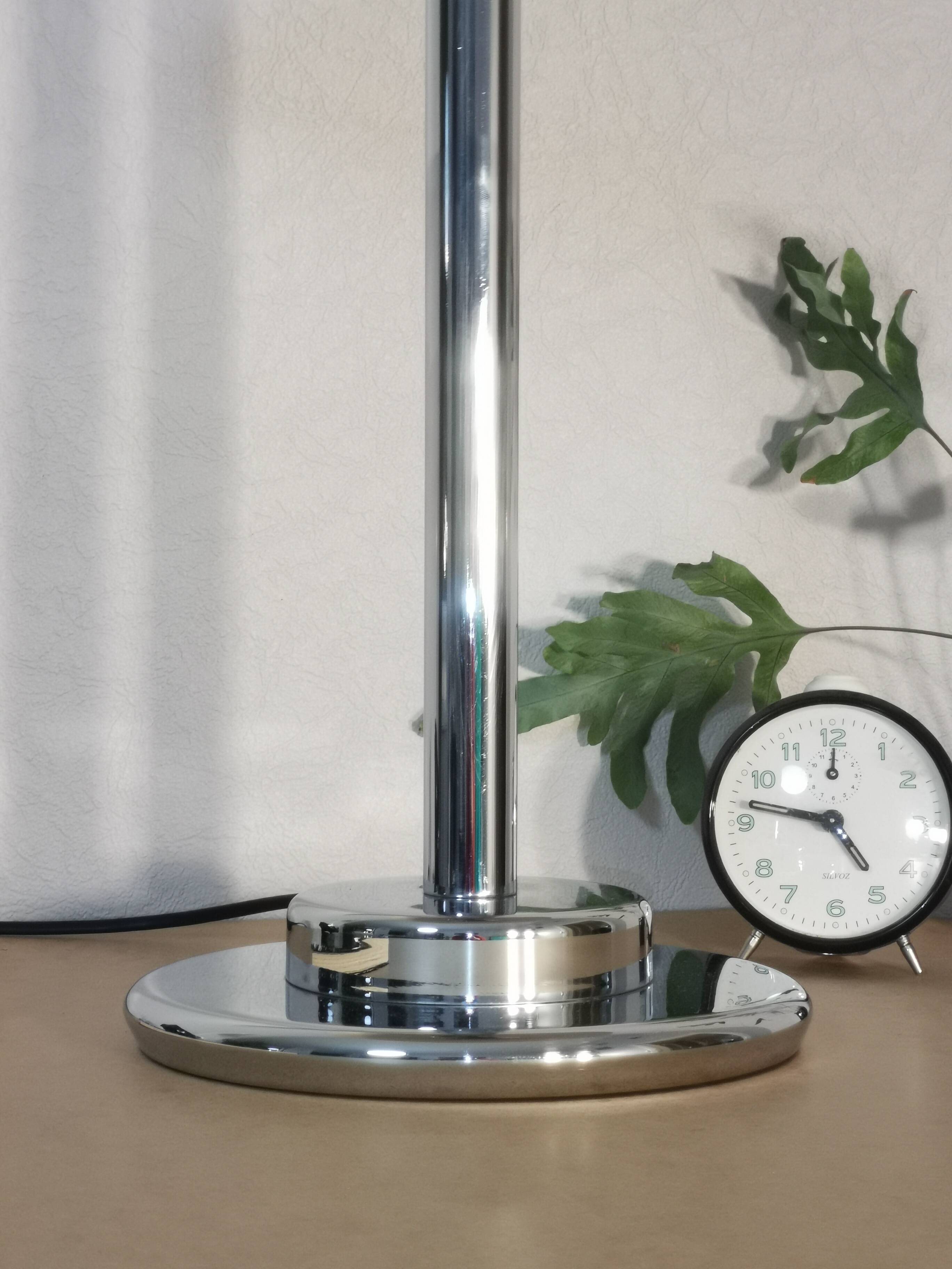 Mushroom lamp, chrome metal saucer, Aluminor, France, 1970