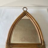 VINTAGE RATTAN MIRROR TRIANGULAR SHAPE  52 X 31 cm