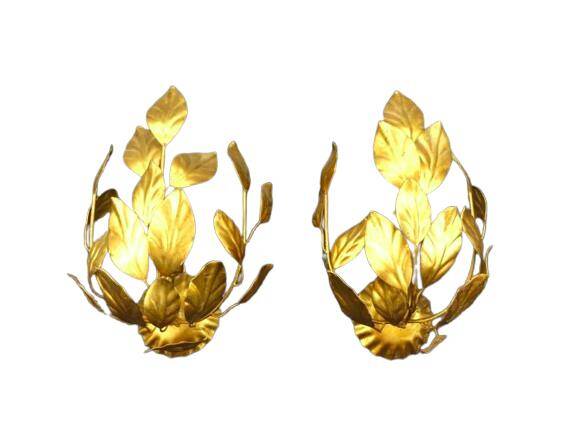 Pair of mourning sconces in gilded sheet metal