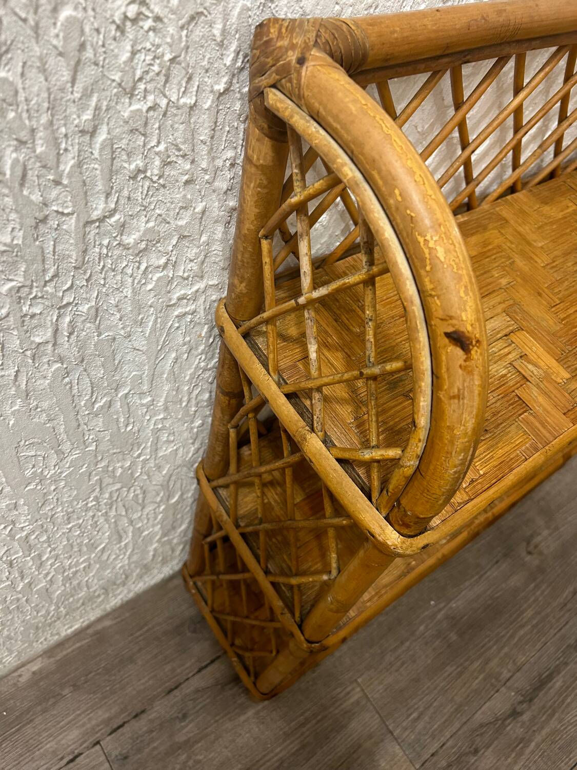 Vintage wicker rattan bookcase shelf