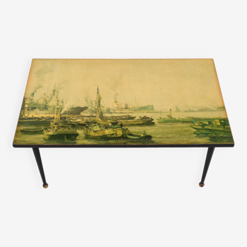 Italian Metal, Brass and Print Coffee Table, 1950s