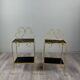 Pair of vintage side tables in gilt metal, with glazed ceramic tops
