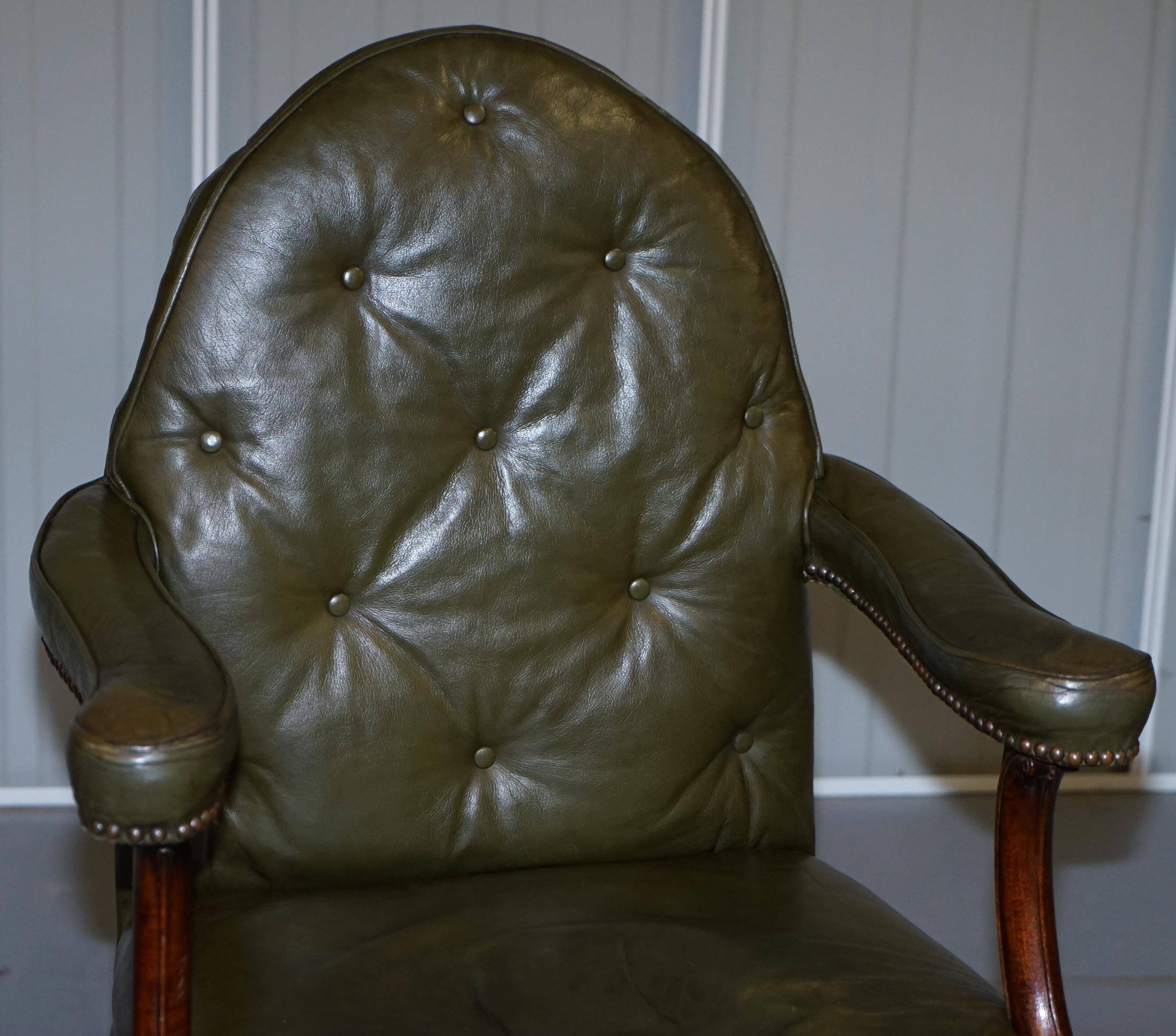 Georgian Gothic Revival Chesterfield armchair in leather, circa 1800.