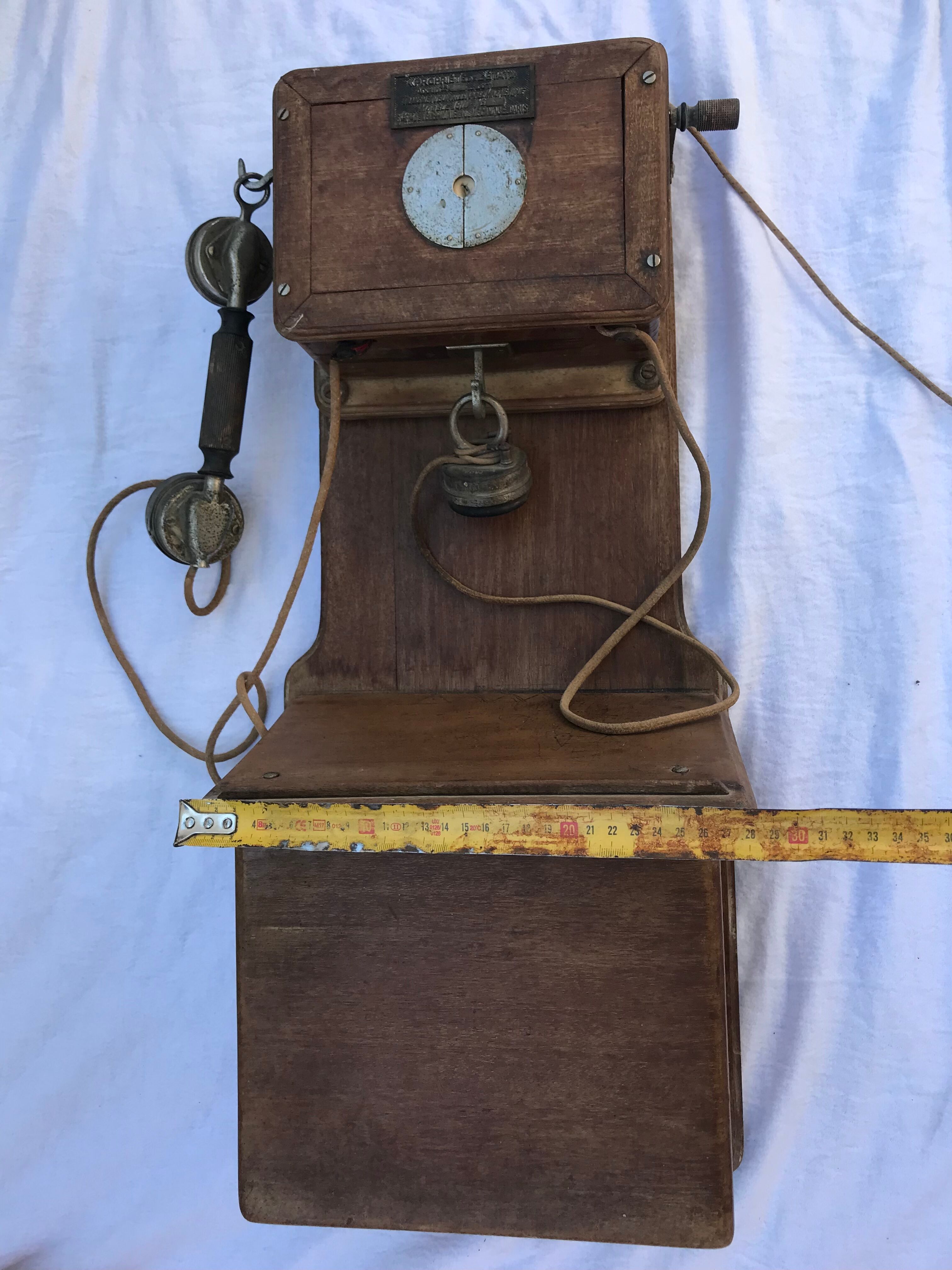 Wooden wall telephone, old, 1930