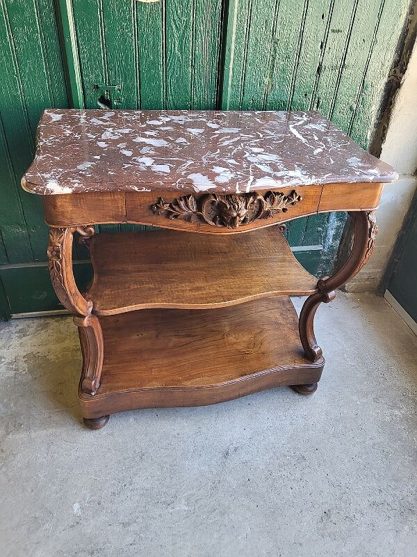 Console en noyer sculptée plateau marbre du xix ème siecle