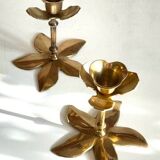 Pair of VINTAGE solid BRASS Flower CANDLE HOLDERS