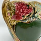 Cache pot art nouveau en barbotine, Onnaing, France 1900