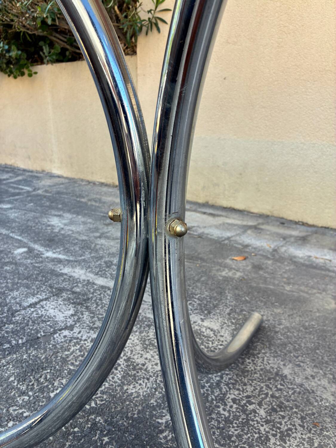 70s chrome metal and smoked glass table