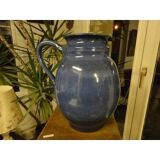 Blue ceramic pitcher signed