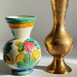 Vases céramique et laiton artisanal vintage
