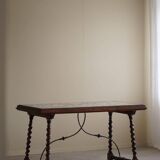 Antique Italian desk table, walnut and marble, Naples, 19th century.